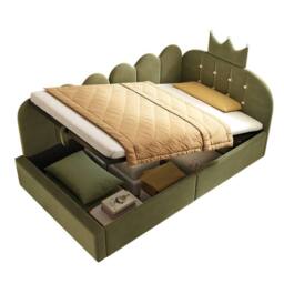Matteo Green Velvet 3FT Single Daybed with Hydraulic Storage & Crown Design - thumbnail 7