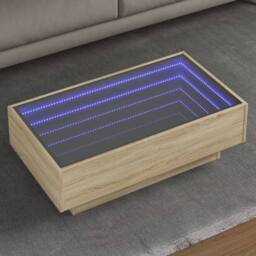 Berkfield Home Coffee Table with LED Sonoma Oak 90x50x30 cm Engineered Wood in Light Tan - Size: 90 x 50 x 30 cm - thumbnail 2
