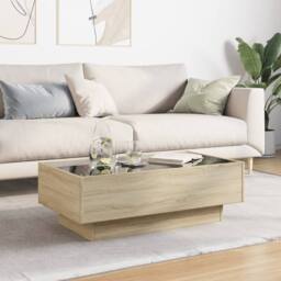 Berkfield Home Coffee Table with LED Sonoma Oak 90x50x30 cm Engineered Wood in Light Tan - Size: 90 x 50 x 30 cm - thumbnail 4