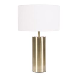ValueLights Lexy Fabric Drum Shade with Antique Brass Dimmable Touch Table Lamp & LED Bulb in White - thumbnail 2