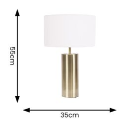 ValueLights Lexy Fabric Drum Shade with Antique Brass Dimmable Touch Table Lamp & LED Bulb in White - thumbnail 6