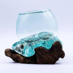 Serenityy Luxury Molten Glass - Natural Wood Base, Handcrafted in Clear - Size: 20 cm - thumbnail 6