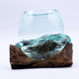 Serenityy Luxury Molten Glass - Natural Wood Base, Handcrafted in Clear - Size: 20 cm - thumbnail 7