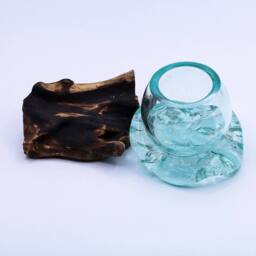 Serenityy Luxury Molten Glass - Natural Wood Base, Handcrafted in Clear - Size: 20 cm - thumbnail 5