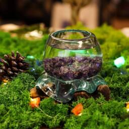 Serenityy Luxury Molten Glass - Natural Wood Base, Handcrafted in Clear - Size: 20 cm - thumbnail 4