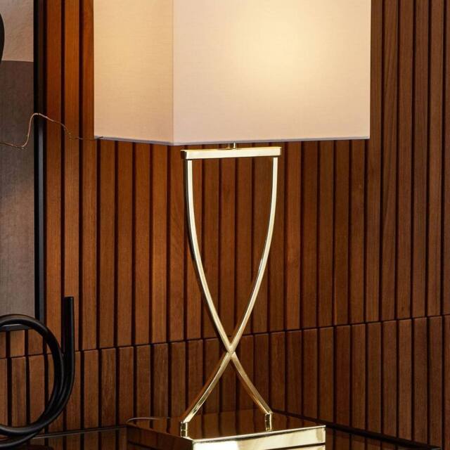 Wyld and Coco Gold Metal Table Lamp with Rectangular White Polycotton Shade 62 cm - image 1