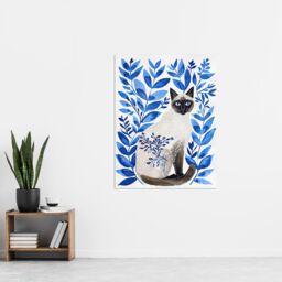 "Artery8 Siamese Cat Lover & Blue Plants Pet Portrait Wall Art Print - Size: W24"" x H32""" - thumbnail 4