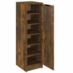 Berkfield Home Shoe Cabinet Smoked Oak 30x35x100 cm Engineered Wood in Brown - Size: 30 x 35 x 100 cm - thumbnail 6