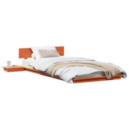 Berkfield Home Modern Floor Bed Frame with Bedside Tables Wax Brown 90x200cm Sol - Size: 90x200 cm - thumbnail 1