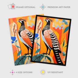 "Wee Blue Coo Wall Art Print Autumn Pheasant Bird Portrait Vibrant Folk Art Oil Painting Orange Blue Red Patterns Poster - Size: W18"" x H24""" - thumbnail 2