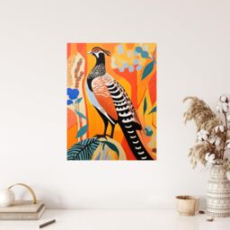 "Wee Blue Coo Wall Art Print Autumn Pheasant Bird Portrait Vibrant Folk Art Oil Painting Orange Blue Red Patterns Poster - Size: W18"" x H24""" - thumbnail 4