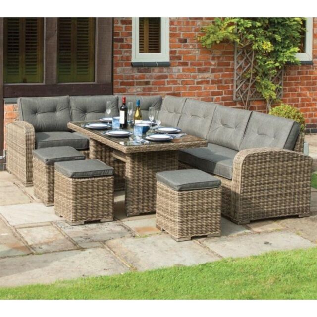 Cheshire 12 Seater Natural Weave Corner Dining Set in Light Brown - image 1