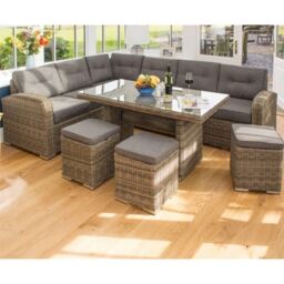 Cheshire 12 Seater Natural Weave Corner Dining Set in Light Brown - thumbnail 2