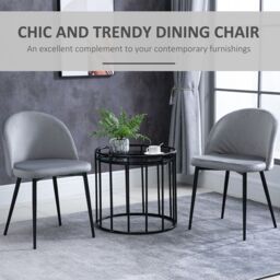 HOMCOM Modern Upholstered Fabric Bucket Seat Dining Chairs Set of 2 in Grey - thumbnail 4