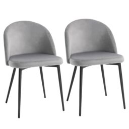 HOMCOM Modern Upholstered Fabric Bucket Seat Dining Chairs Set of 2 in Grey - thumbnail 2