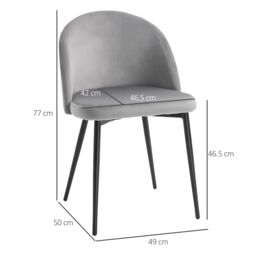 HOMCOM Modern Upholstered Fabric Bucket Seat Dining Chairs Set of 2 in Grey - thumbnail 3