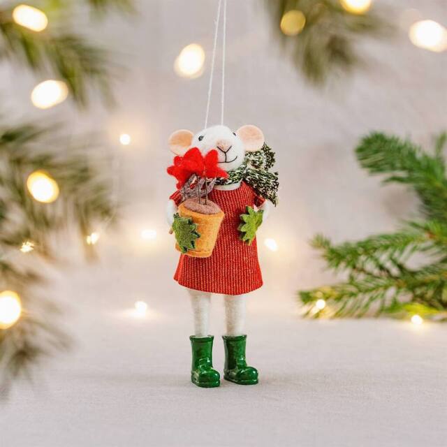 The Alphabet Gift Shop Felt Mouse Gardening Decoration in Red - image 1