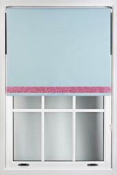 Furnished Duck Egg Blue Blackout Fabric with Pink Glitter Accent - Trimmable Roller Blind - Size: 55 cm width x 210 cm drop