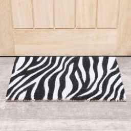 Melody Maison Zebra Print Coir Door Mat in Black - Size: 100 cm diameter - thumbnail 4