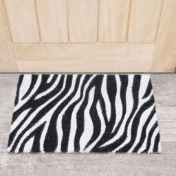 Melody Maison Zebra Print Coir Door Mat in Black - Size: 100 cm diameter - thumbnail 6