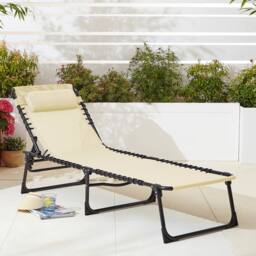 Neo Two Outdoor Folding Sun Loungers in Beige - thumbnail 3
