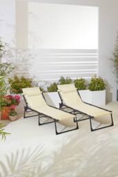Neo Two Outdoor Folding Sun Loungers in Beige