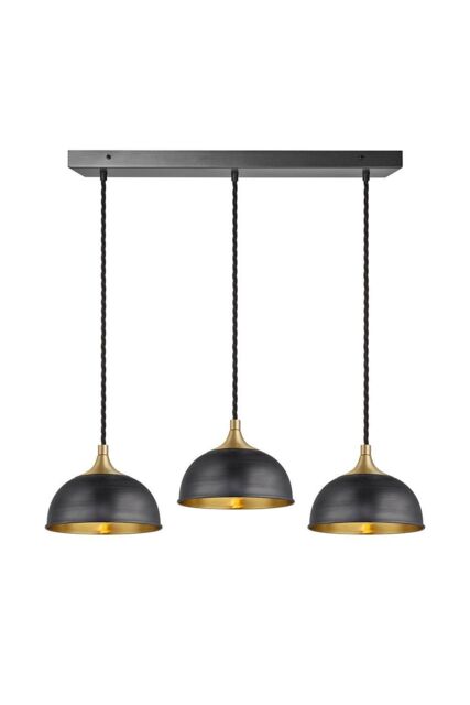 Industville Chelsea Dome 3 Wire Cluster Lights, 8 inch, Pewter & Brass, Brass holder in Bronze