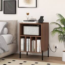 Costway Vinyl Record Player Stand Turntable Stand w/Charging Station in Walnut