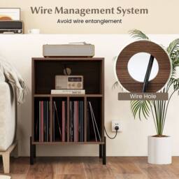 Costway Vinyl Record Player Stand Turntable Stand w/Charging Station in Walnut - thumbnail 9