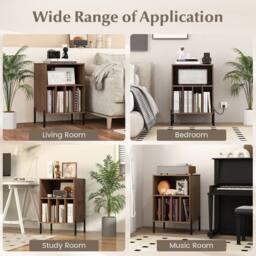 Costway Vinyl Record Player Stand Turntable Stand w/Charging Station in Walnut - thumbnail 5
