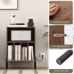 Costway Vinyl Record Player Stand Turntable Stand w/Charging Station in Walnut - thumbnail 3