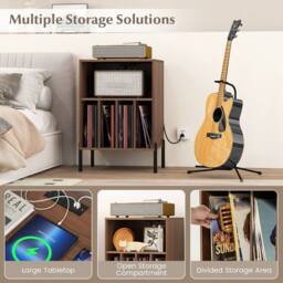 Costway Vinyl Record Player Stand Turntable Stand w/Charging Station in Walnut - thumbnail 8