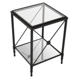 Orsina Square Black Finish Side Table, Two Tier Glass Shelves With Cross Frame Design, Monochrome Accent - thumbnail 2
