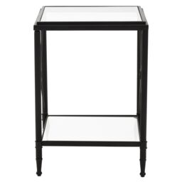 Orsina Square Black Finish Side Table, Two Tier Glass Shelves With Cross Frame Design, Monochrome Accent - thumbnail 3