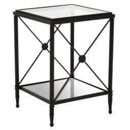 Orsina Square Black Finish Side Table, Two Tier Glass Shelves With Cross Frame Design, Monochrome Accent - thumbnail 4