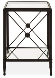 Orsina Square Black Finish Side Table, Two Tier Glass Shelves With Cross Frame Design, Monochrome Accent - thumbnail 6