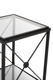 Orsina Square Black Finish Side Table, Two Tier Glass Shelves With Cross Frame Design, Monochrome Accent - thumbnail 5