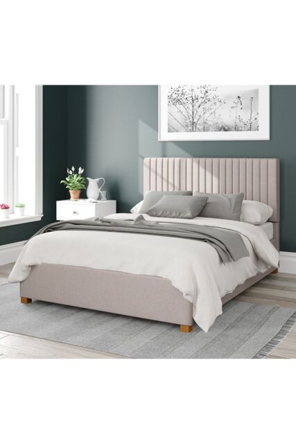Aspire Grant Upholstered Ottoman Storage Bed, Eire Linen Fabric in Off-White - Size: King - image 1
