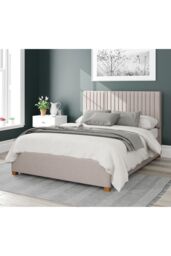Aspire Grant Upholstered Ottoman Storage Bed, Eire Linen Fabric in Off-White - Size: King