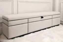PARADISE BEDS LTD Ottoman Storage Footstool in Cream - Size: 180 cm x 40 cm - thumbnail 1