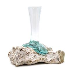 Serenityy Molten Glass on Whitewash Wood Vase - Medium in White - thumbnail 8