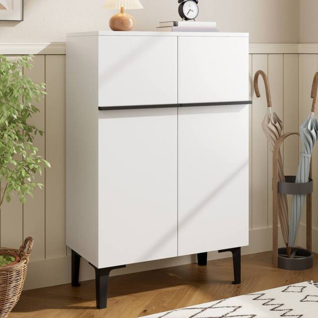 Merax Entryway 60cm Minimalist Shoe Cabinet with Adjustable Shelves in White - image 1