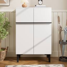 Merax Entryway 60cm Minimalist Shoe Cabinet with Adjustable Shelves in White - thumbnail 7
