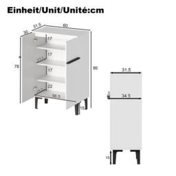 Merax Entryway 60cm Minimalist Shoe Cabinet with Adjustable Shelves in White - thumbnail 4