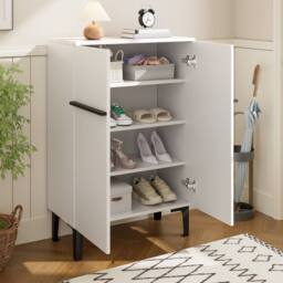 Merax Entryway 60cm Minimalist Shoe Cabinet with Adjustable Shelves in White - thumbnail 5