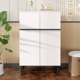 Merax Entryway 60cm Minimalist Shoe Cabinet with Adjustable Shelves in White - thumbnail 2