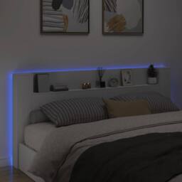 Berkfield Home Headboard Cabinet with LED White 220x16.5x103.5 cm - thumbnail 4