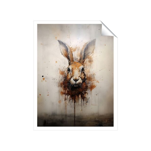 "Warren Reed - Designer Watercolour Hare Face Unframed Art Print - Size: W16"" x H24""" - image 1