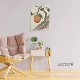 "Artery8 Persimmon Fruit With Grasshopper Canvas Wall Art Print Hokusai in Orange - Size: W18"" x H24""" - thumbnail 3
