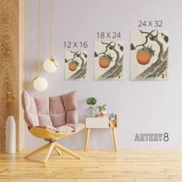 "Artery8 Persimmon Fruit With Grasshopper Canvas Wall Art Print Hokusai in Orange - Size: W18"" x H24""" - thumbnail 4